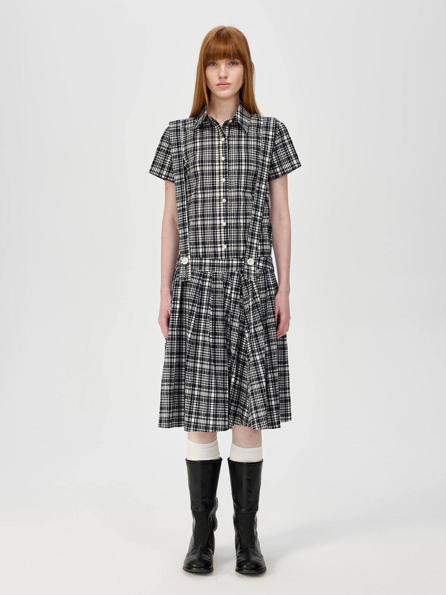 Northbutsouth Classic Black And White Check Texture Short Sleeve Shirt And Jumper Set