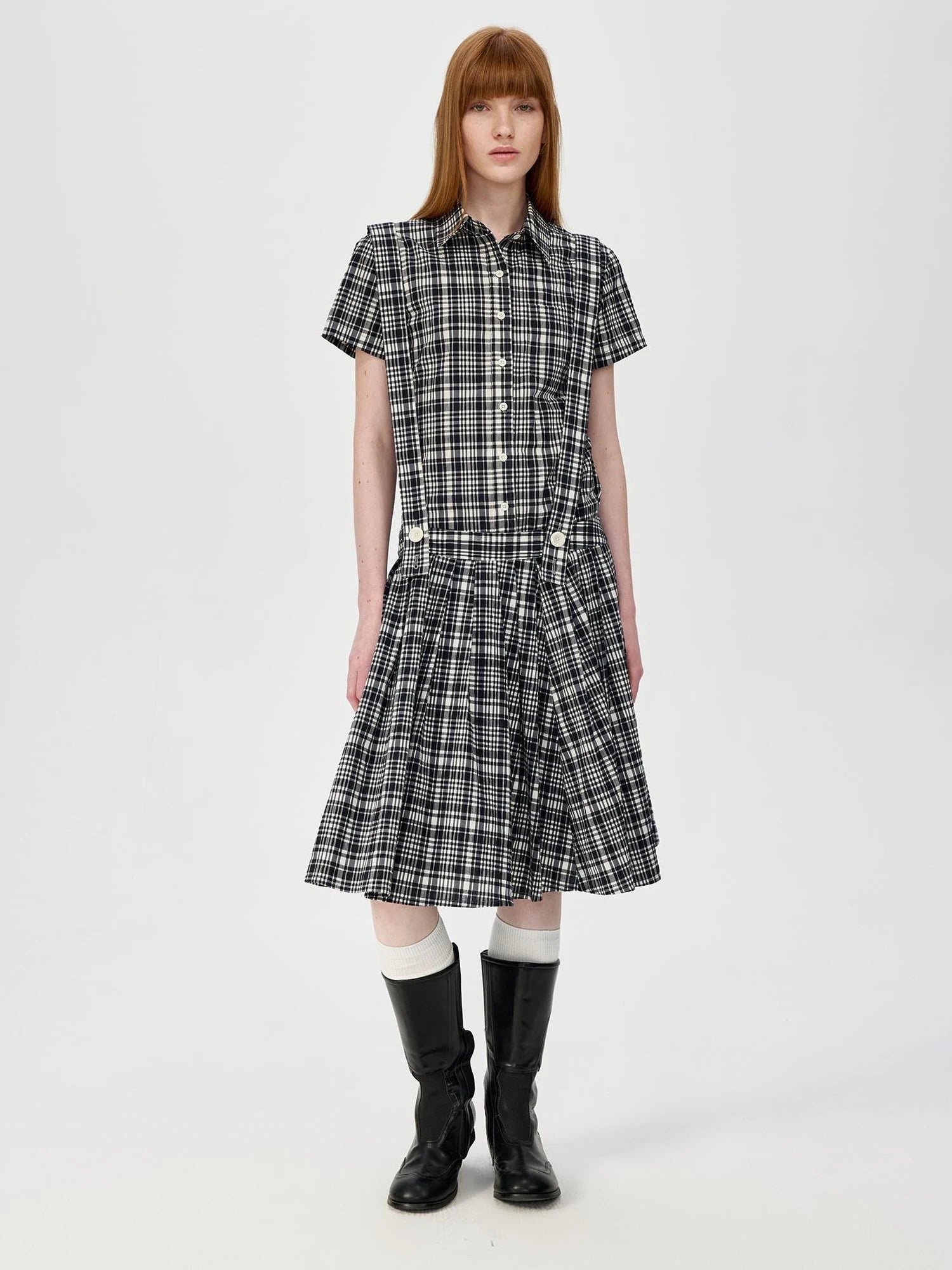 Classic Black And White Check Texture Short Sleeve Shirt And Jumper Set