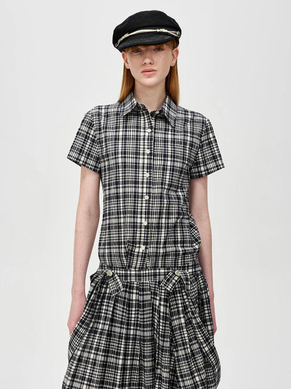 Classic Black And White Check Texture Short Sleeve Shirt And Jumper Set