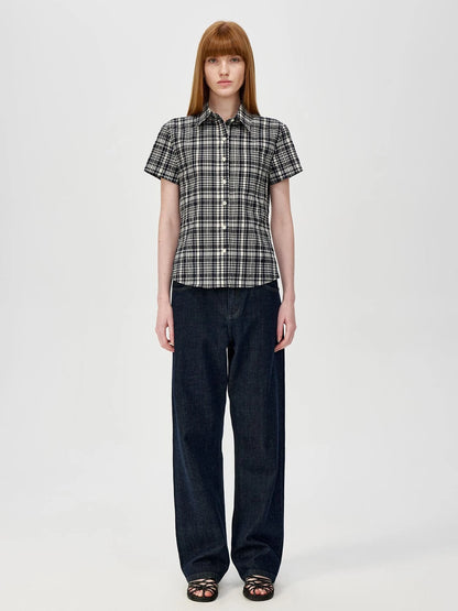 Classic Black And White Check Texture Short Sleeve Shirt And Jumper Set