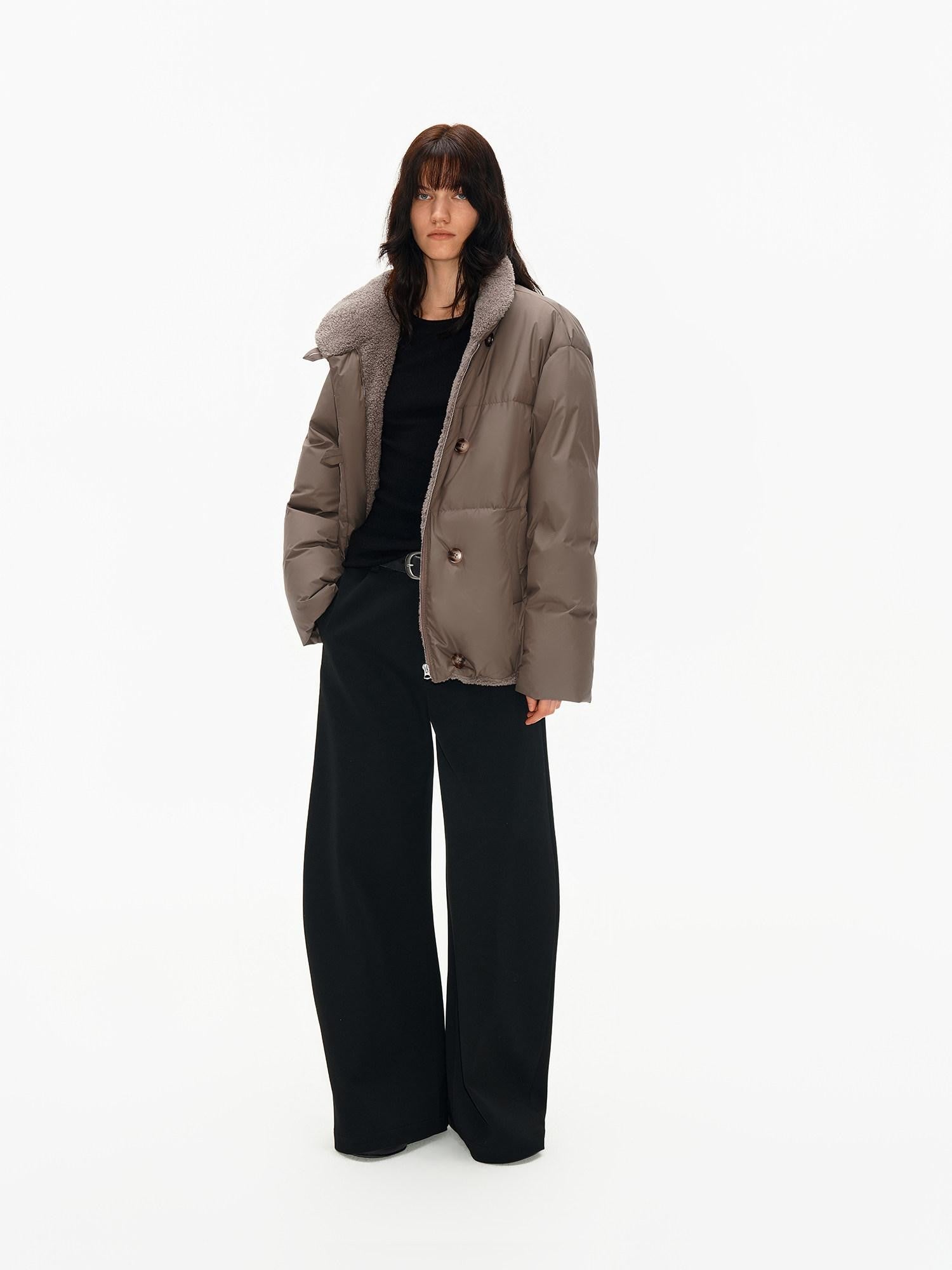 Northbutsouth Classic Black Grey Pleatless Curved Cut Low Rise Women&