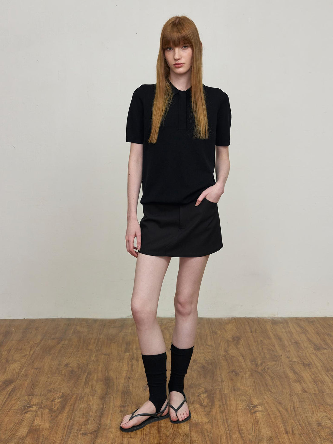 Northbutsouth Classic Black White Polo Collar Knit Top