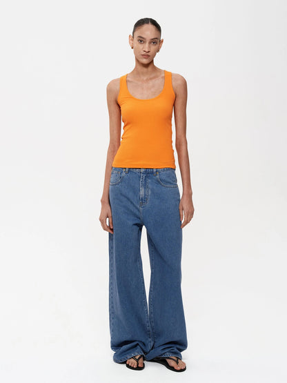 Classic Blue Straight Leg Low Rise Casual Denim Pants