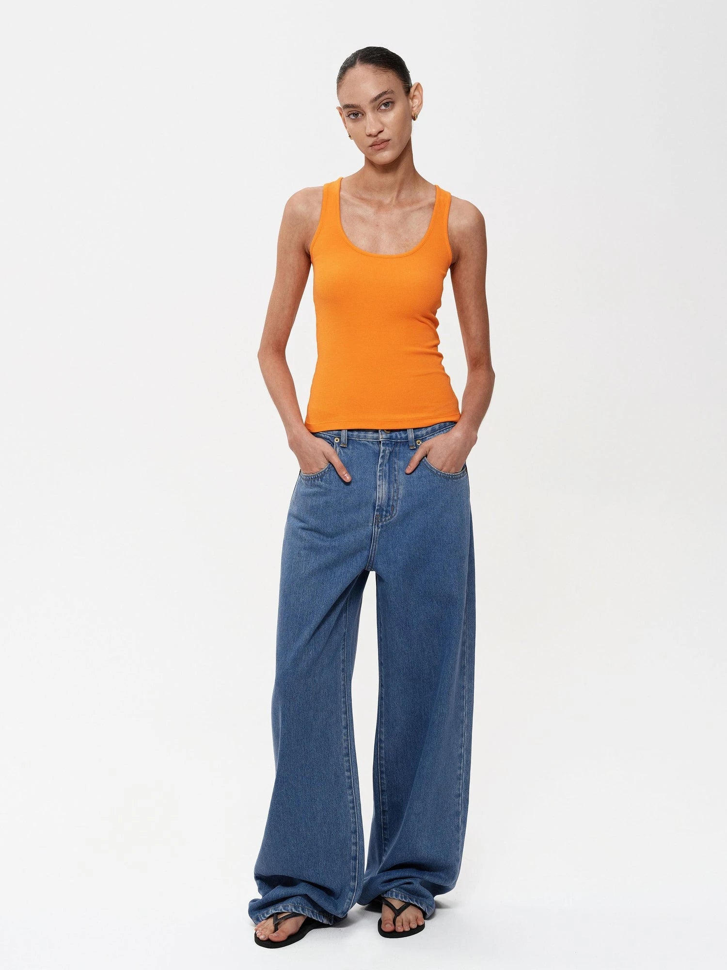 Classic Blue Straight Leg Low Rise Casual Denim Pants