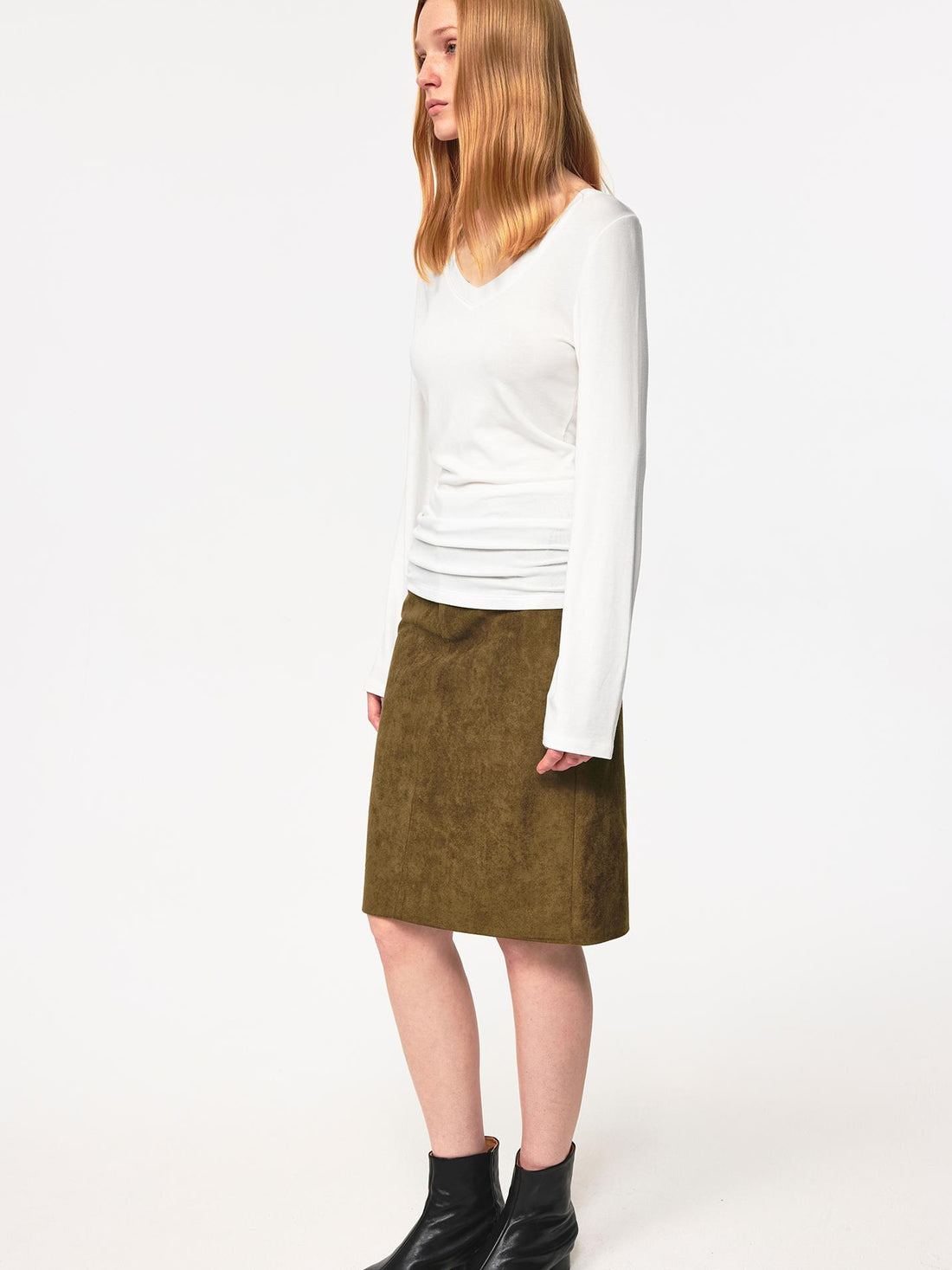 Northbutsouth Classic Brown Suede Straight Back Slit Skirt