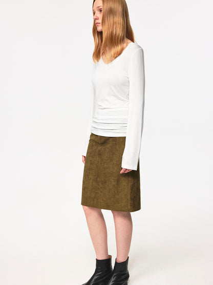 Northbutsouth Classic Brown Suede Straight Back Slit Skirt
