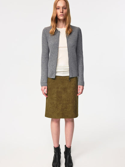 Northbutsouth Classic Brown Suede Straight Back Slit Skirt