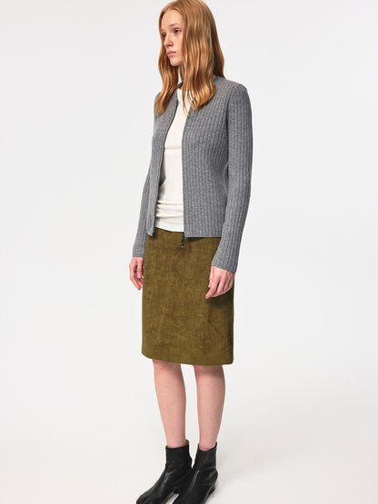 Northbutsouth Classic Brown Suede Straight Back Slit Skirt
