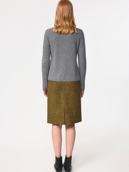 Northbutsouth Classic Brown Suede Straight Back Slit Skirt