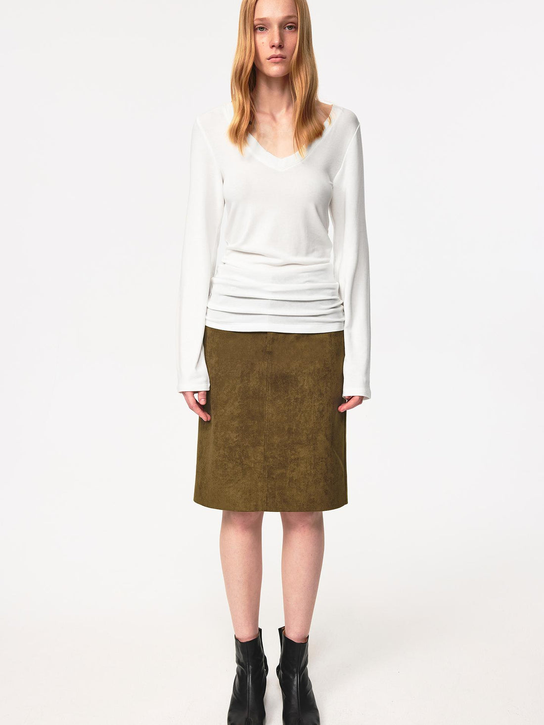 Northbutsouth Classic Brown Suede Straight Back Slit Skirt