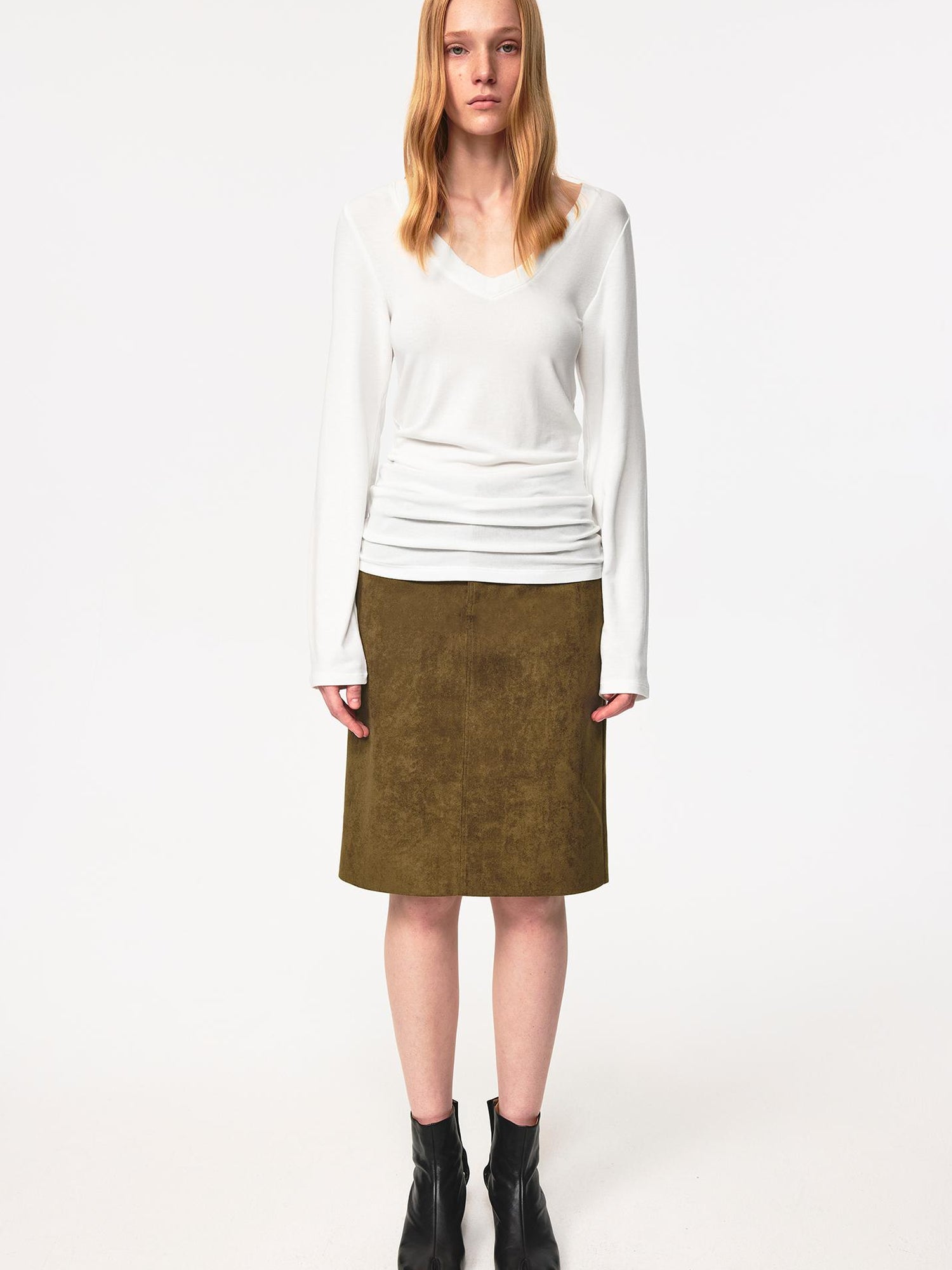 Northbutsouth Classic Brown Suede Straight Back Slit Skirt