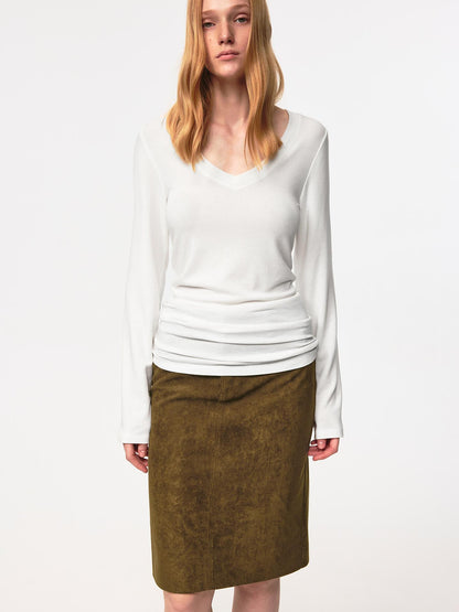 Northbutsouth Classic Brown Suede Straight Back Slit Skirt