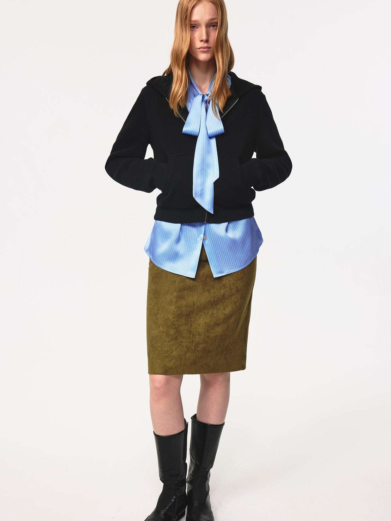 Northbutsouth Classic Brown Suede Straight Back Slit Skirt