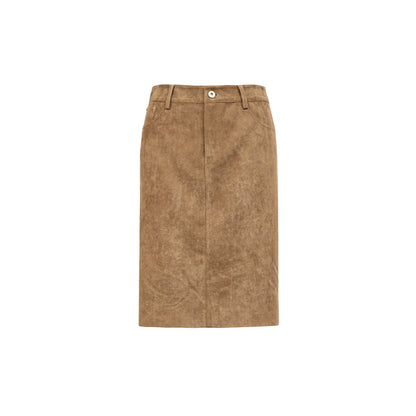 Northbutsouth Classic Brown Suede Straight Back Slit Skirt MISSTT