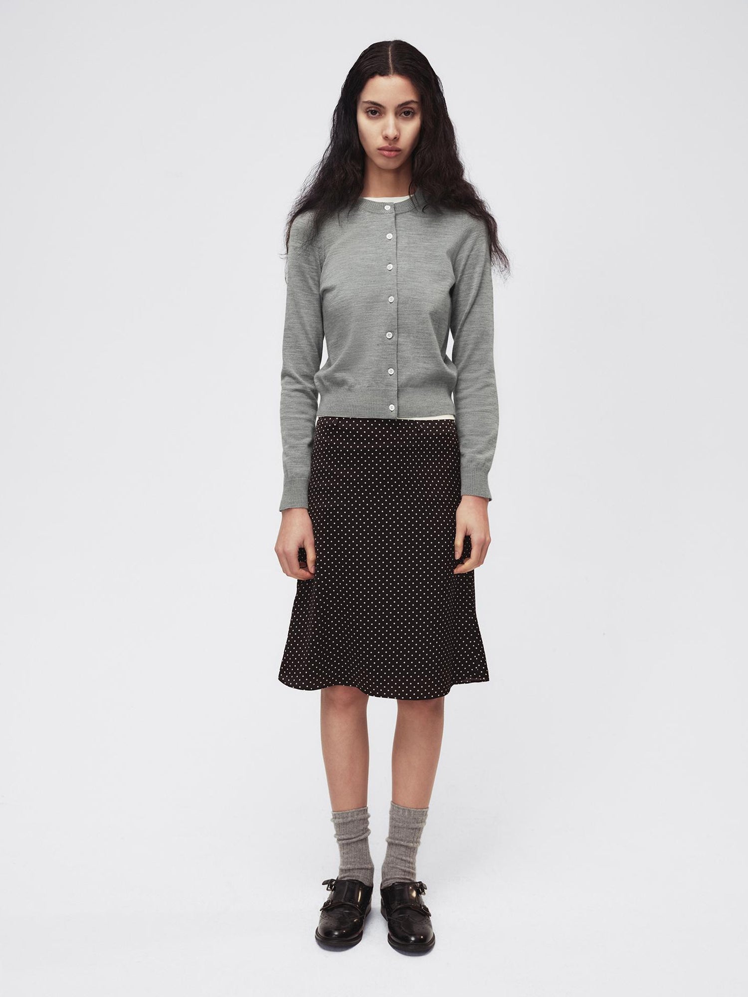 Northbutsouth Classic Contrast Mother Of Pearl Button Lightweight Wool Cardigan