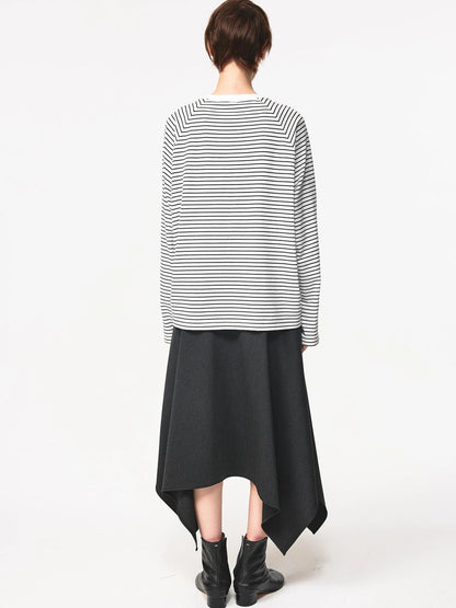 Classic Crew Neck Raglan Sleeve Striped Relaxed Fit T Shirt