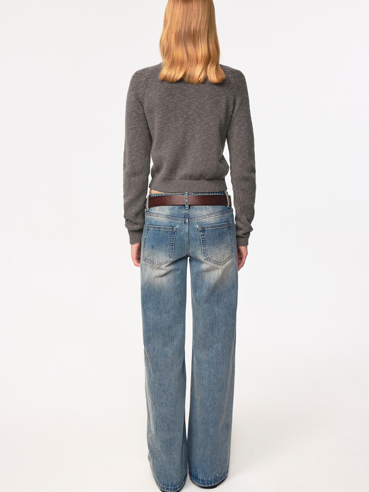 Northbutsouth Classic Crewneck Textured Raglan Sweater Cardigan