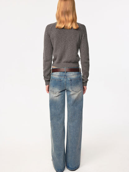 Northbutsouth Classic Crewneck Textured Raglan Sweater Cardigan