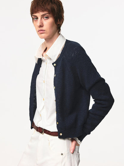 Northbutsouth Classic Crewneck Textured Raglan Sweater Cardigan