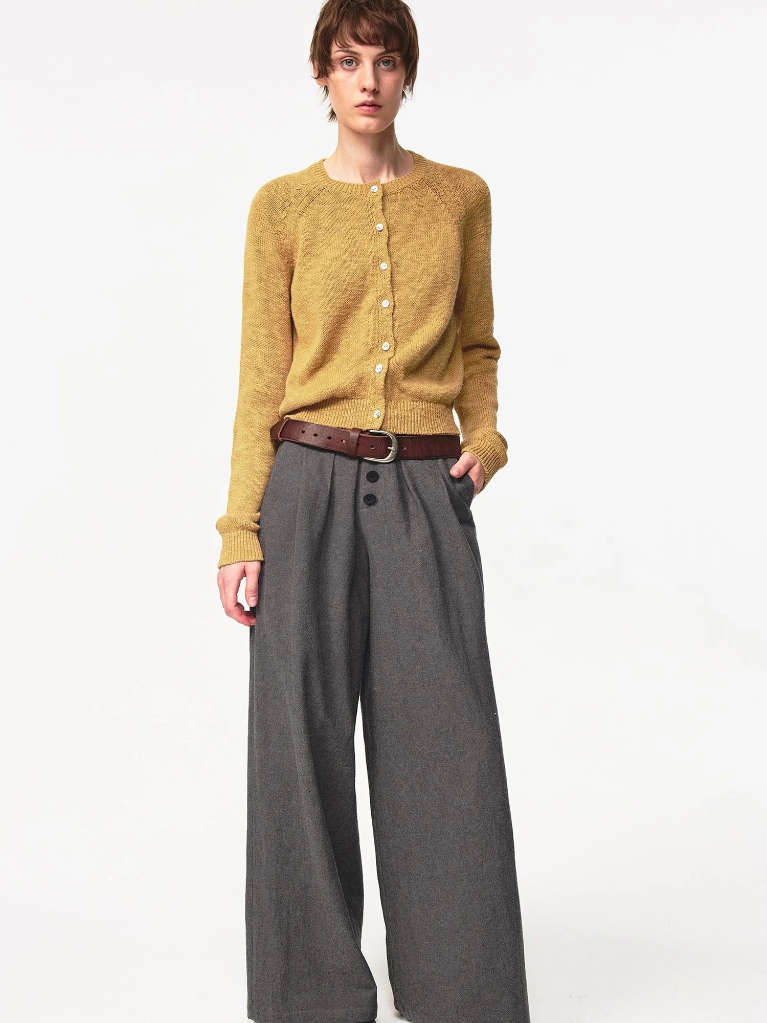 Classic Crewneck Textured Raglan Sweater Cardigan