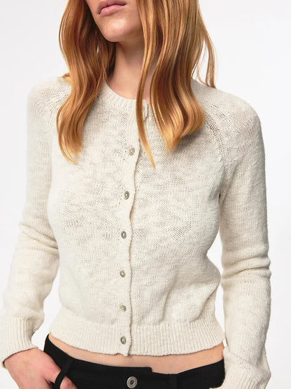 Classic Crewneck Textured Raglan Sweater Cardigan