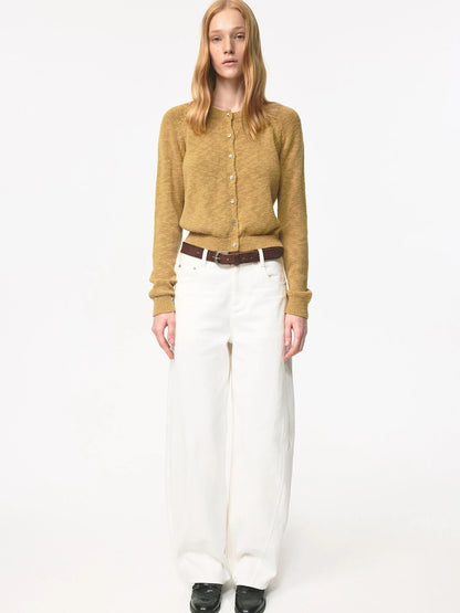 Classic Crewneck Textured Raglan Sweater Cardigan