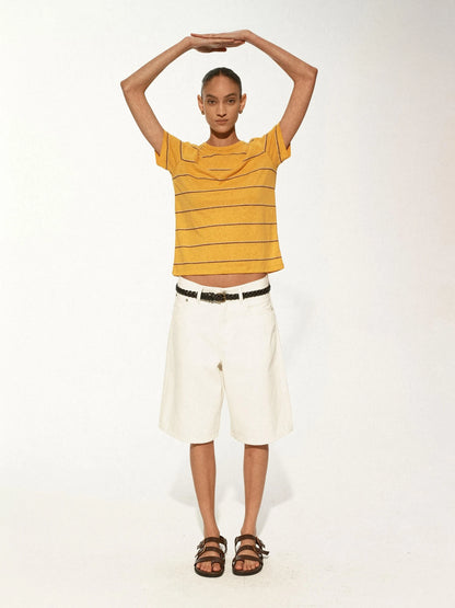 Classic Hemp Striped Relaxed Fit Casual T-Shirt