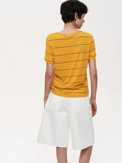 Classic Hemp Striped Relaxed Fit Casual T-Shirt