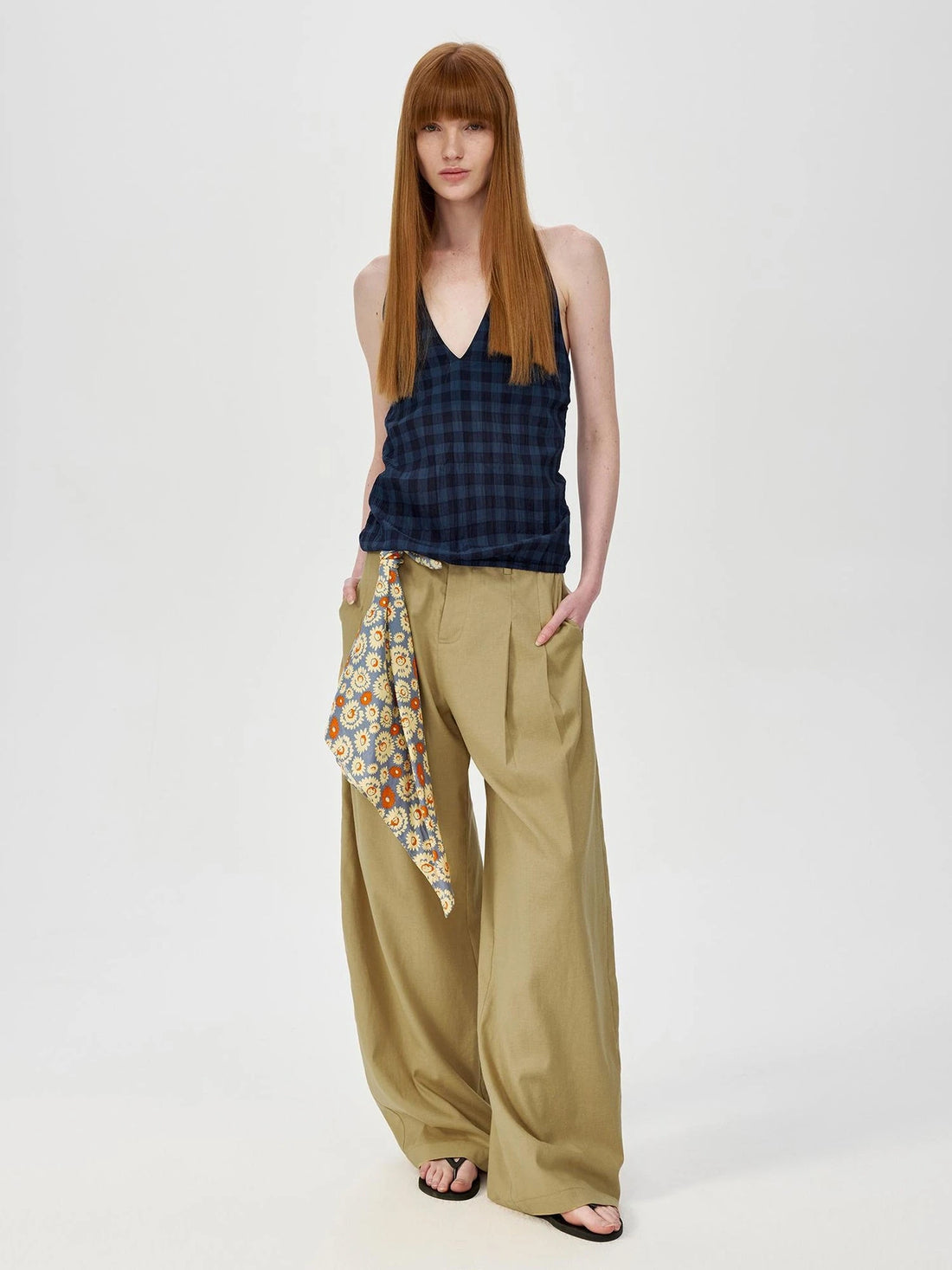 Classic Plaid Deep V Back Tie Halter Top