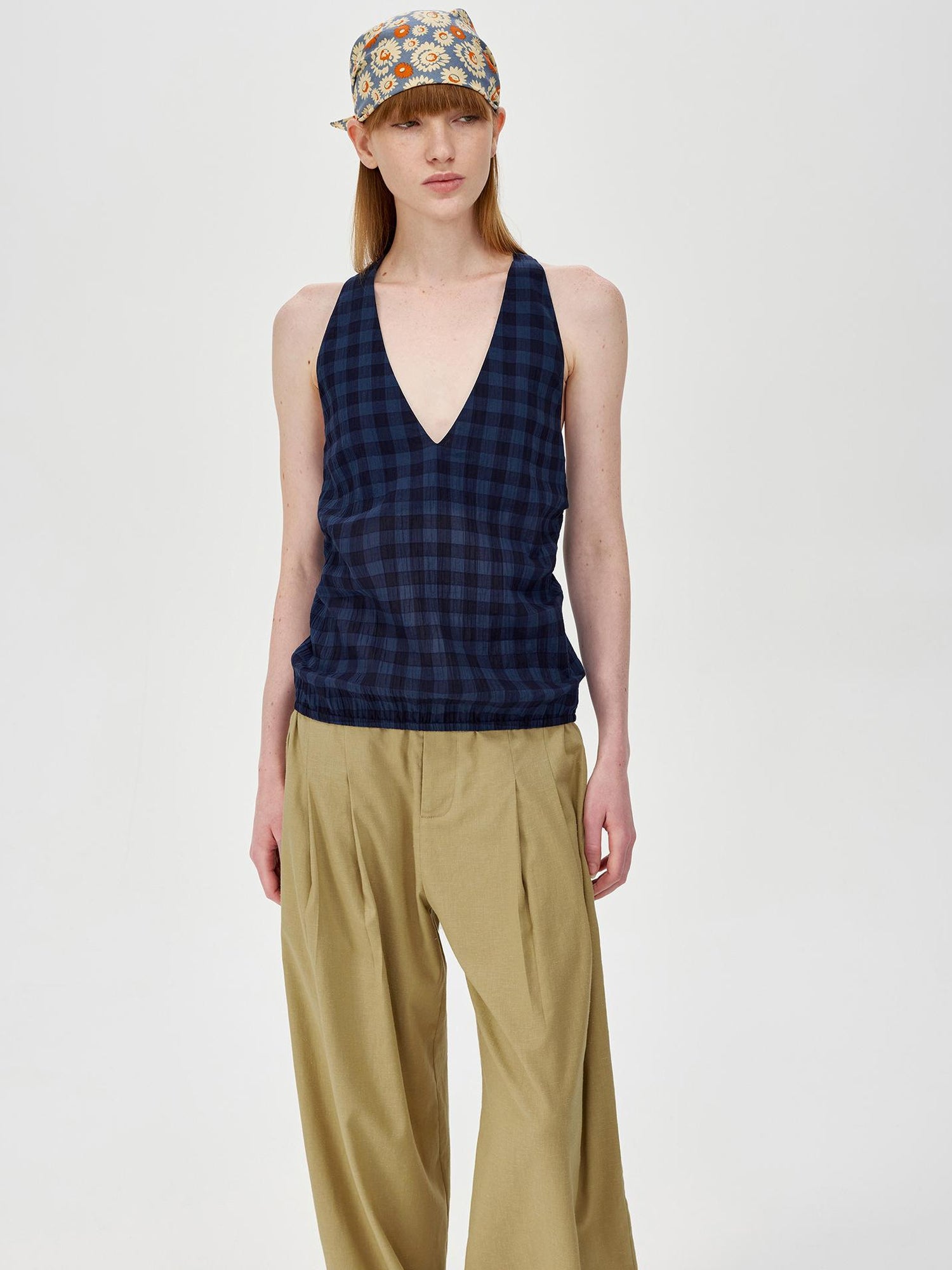 Northbutsouth Classic Plaid Halter Tie Back Deep V Backless Top