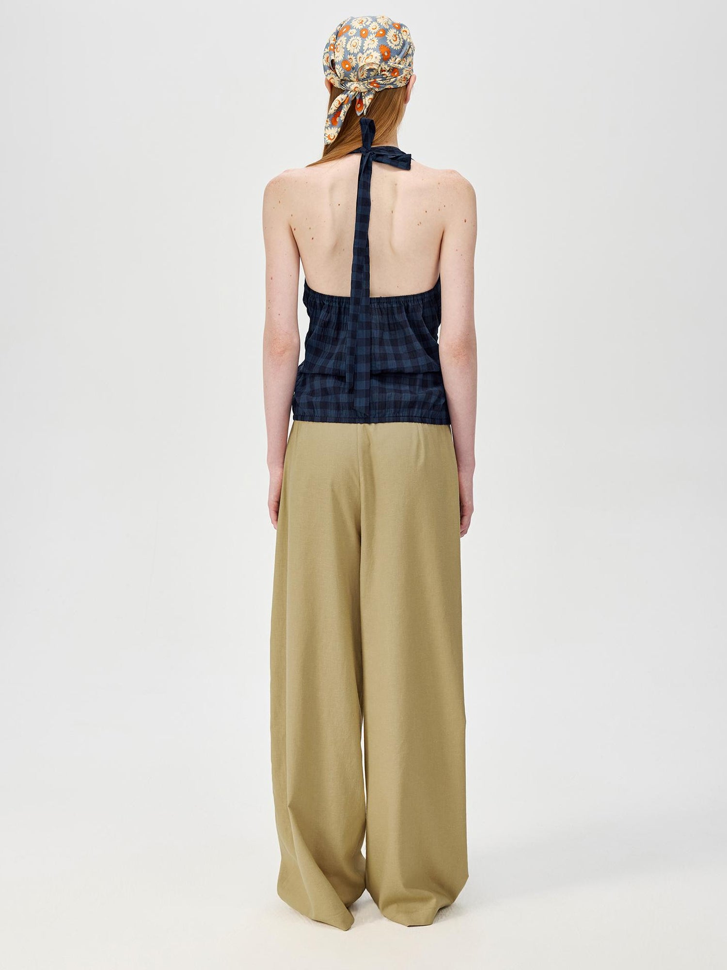 Northbutsouth Classic Plaid Halter Tie Back Deep V Backless Top