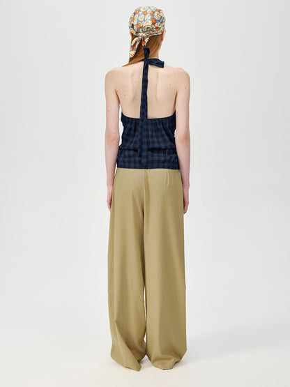 Northbutsouth Classic Plaid Halter Tie Back Deep V Backless Top