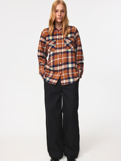 Northbutsouth Classic Retro Checkered Loose Fit Hemp Shirt Jacket