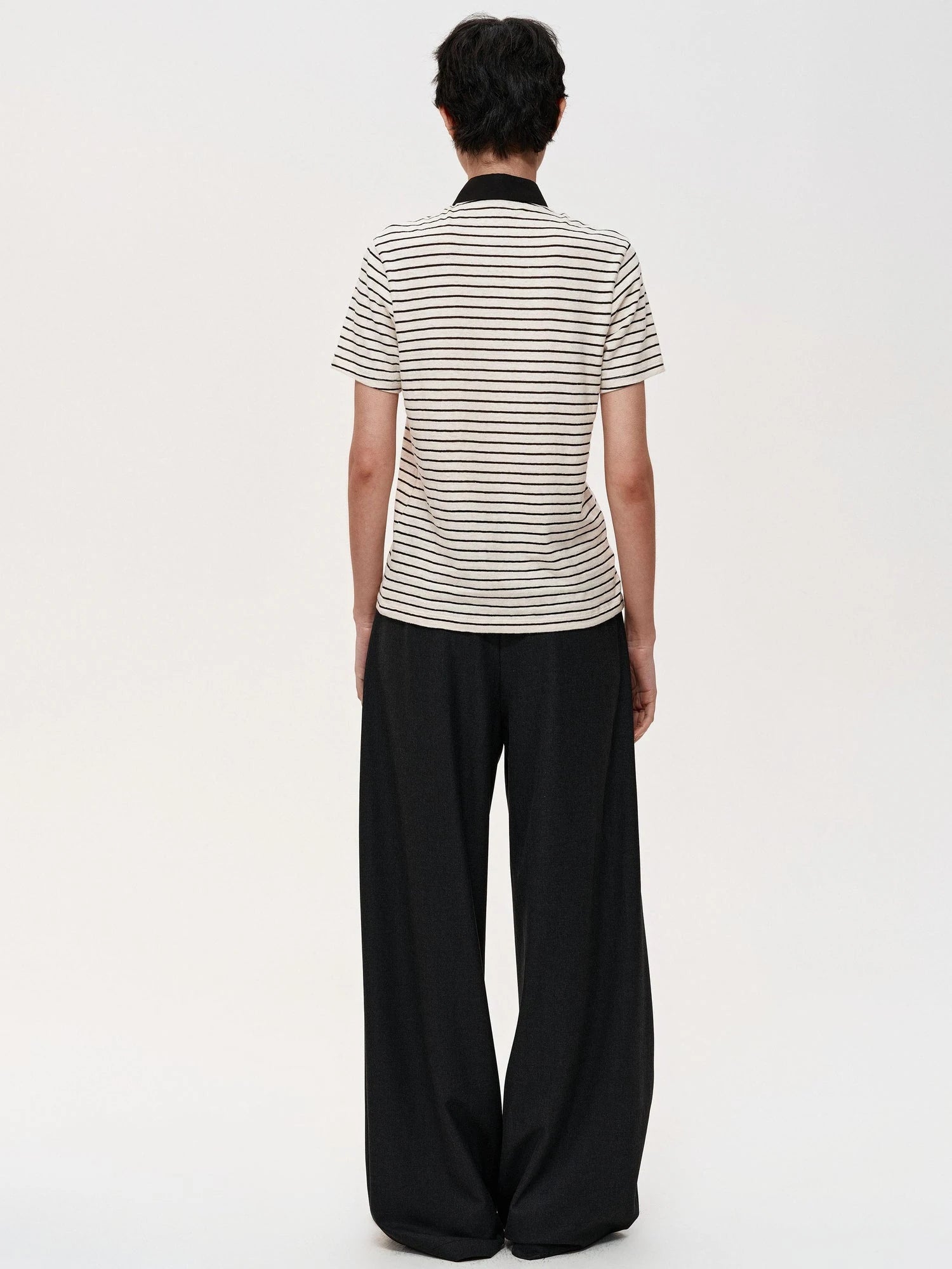 Classic Stripe Polo Collar Relaxed Fit Casual T-shirt