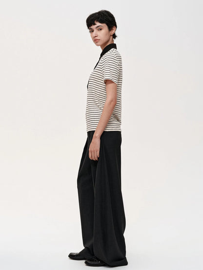 Classic Stripe Polo Collar Relaxed Fit Casual T-shirt