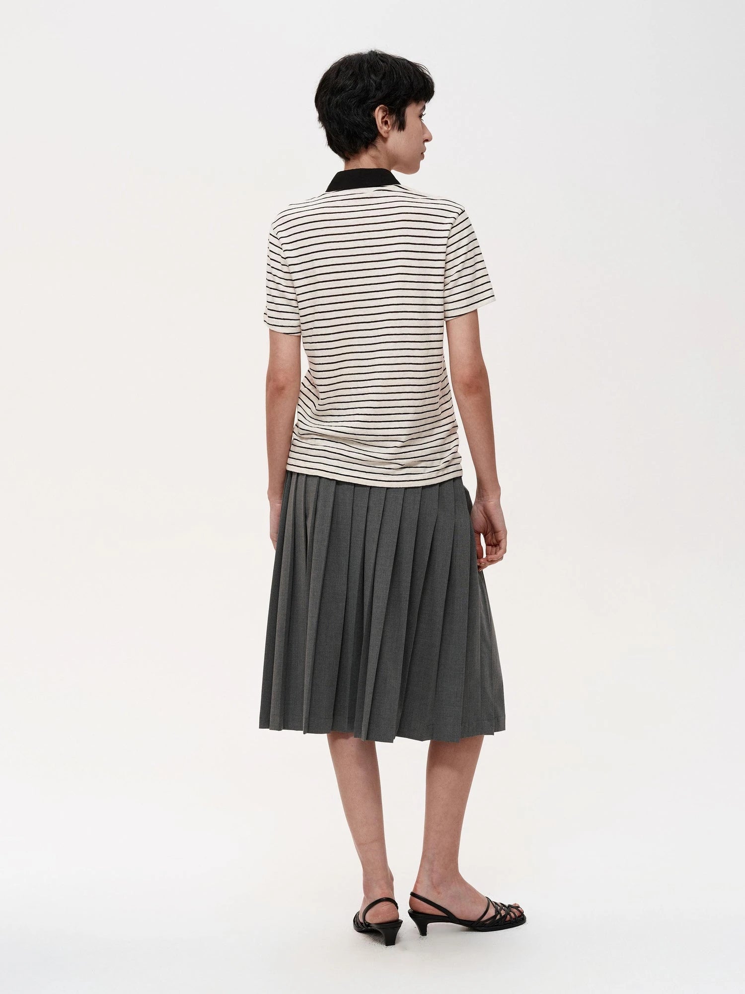 Classic Stripe Polo Collar Relaxed Fit Casual T-shirt