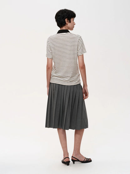 Classic Stripe Polo Collar Relaxed Fit Casual T-shirt