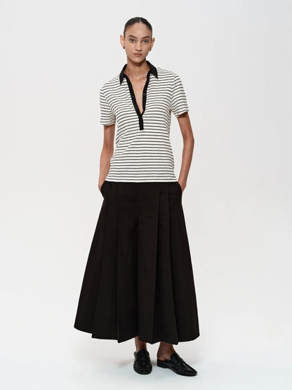 Classic Stripe Polo Collar Relaxed Fit Casual T-shirt