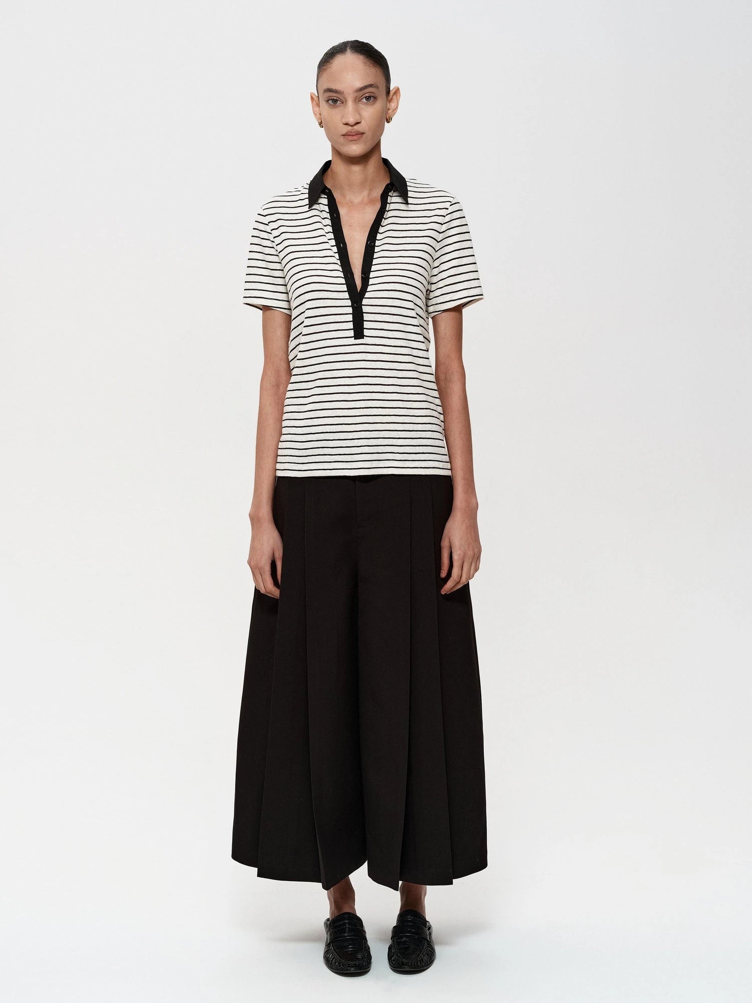 Classic Stripe Polo Collar Relaxed Fit Casual T-shirt