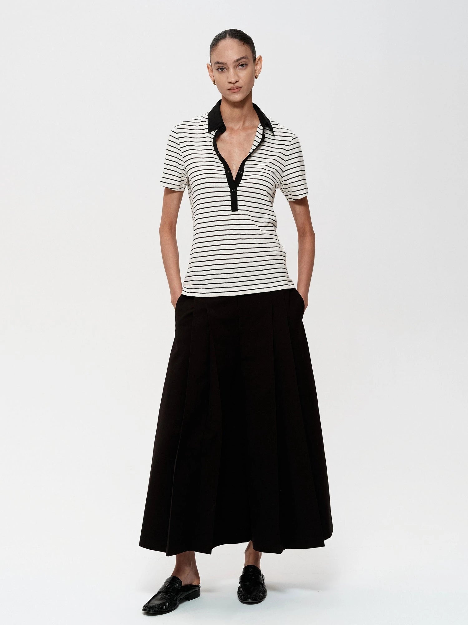 Classic Stripe Polo Collar Relaxed Fit Casual T-shirt