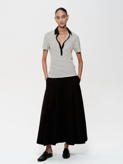 Classic Stripe Polo Collar Relaxed Fit Casual T-shirt