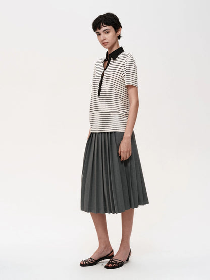 Classic Stripe Polo Collar Relaxed Fit Casual T-shirt