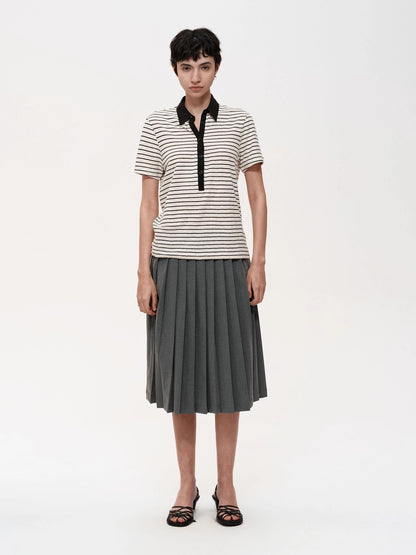 Classic Stripe Polo Collar Relaxed Fit Casual T-shirt