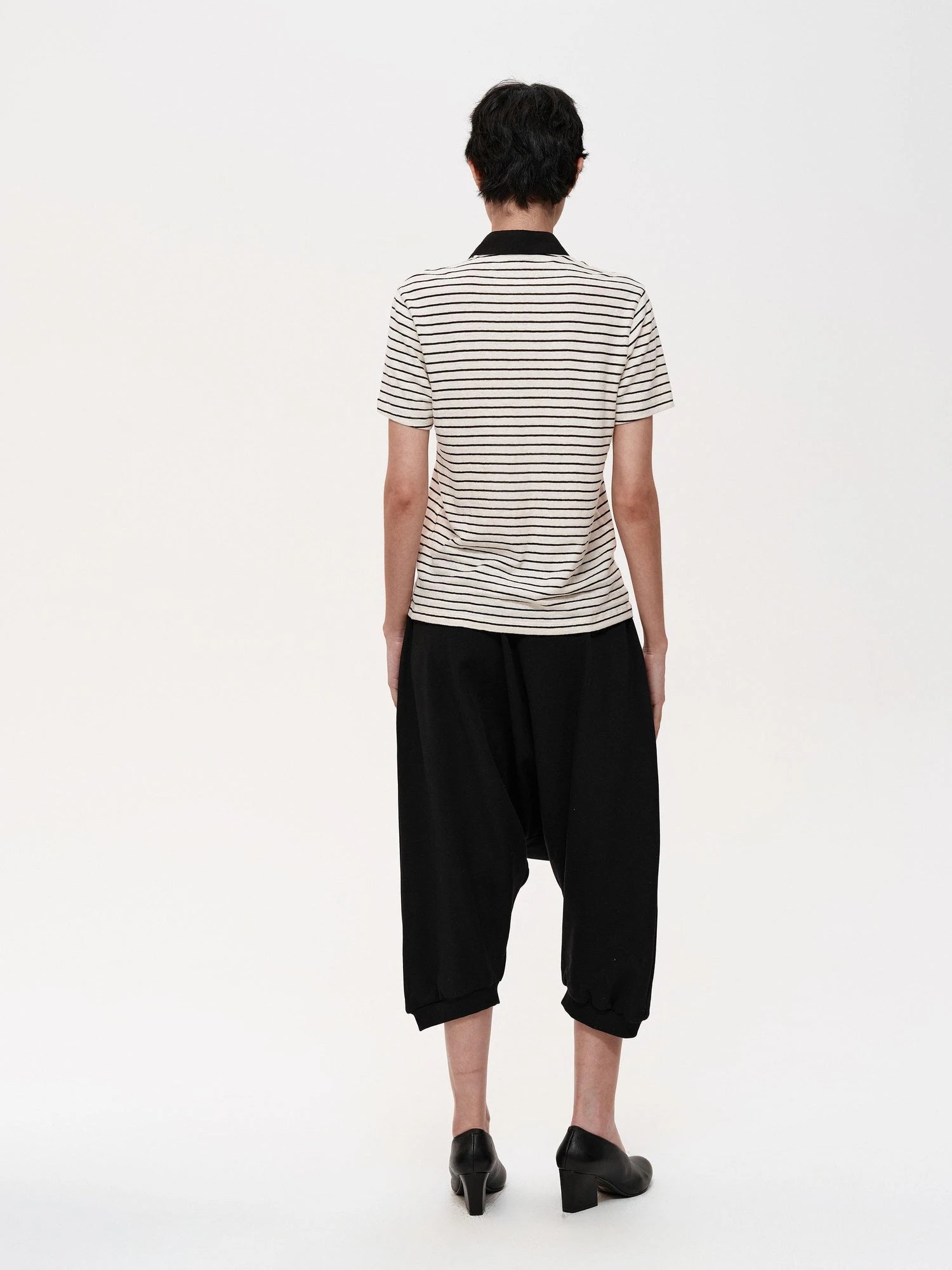 Classic Stripe Polo Collar Relaxed Fit Casual T-shirt