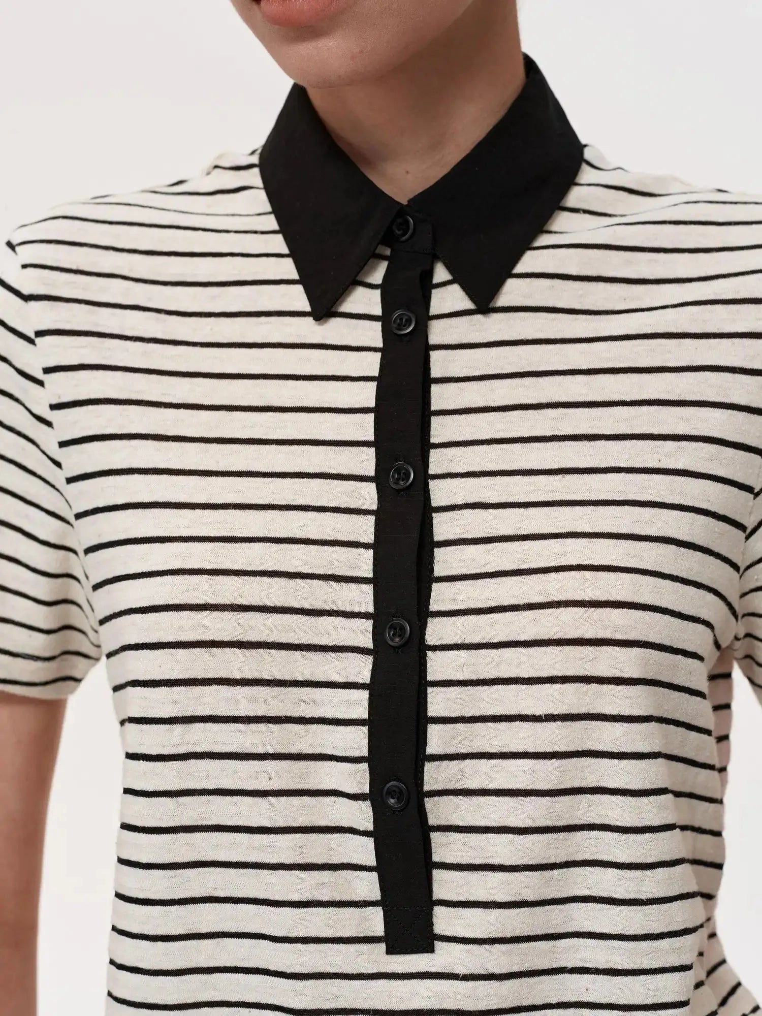 Classic Stripe Polo Collar Relaxed Fit Casual T-shirt