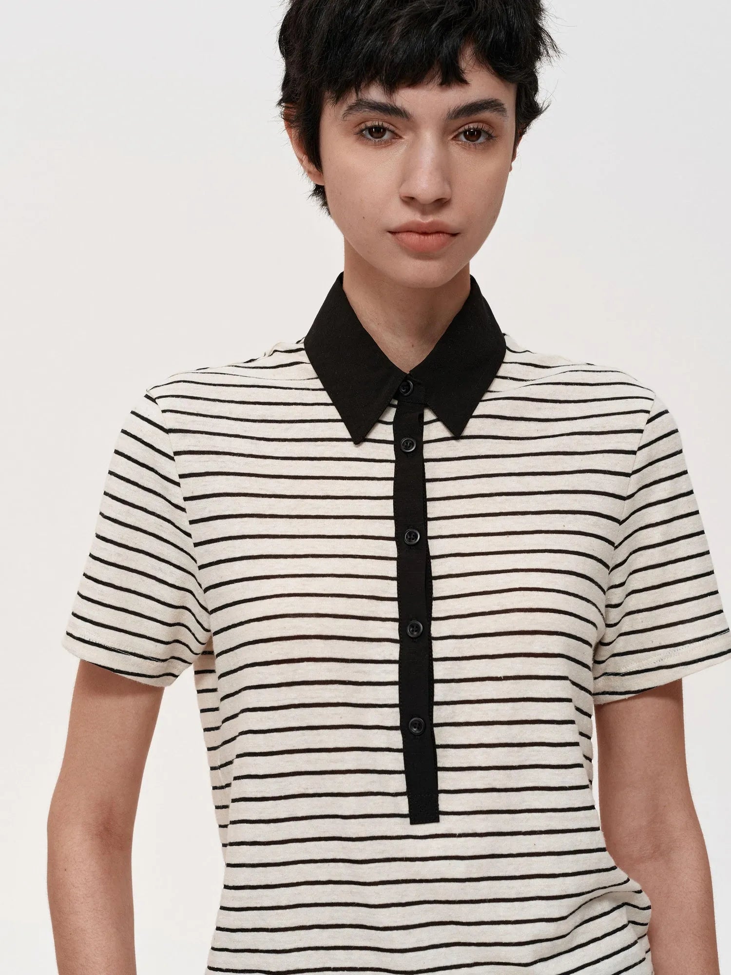 Classic Stripe Polo Collar Relaxed Fit Casual T-shirt
