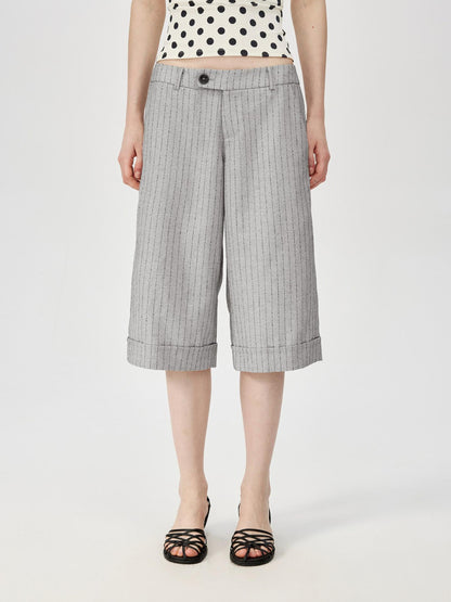 Northbutsouth Classic Striped Cuffed Cropped Casual Trousers