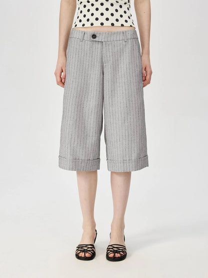 Classic Striped Cuffed Cropped Casual Trousers