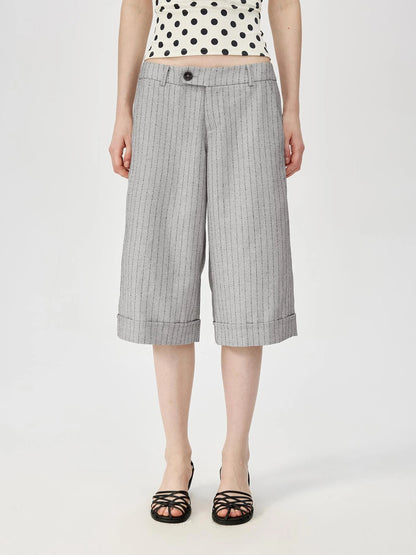 Classic Striped Cuffed Cropped Casual Trousers
