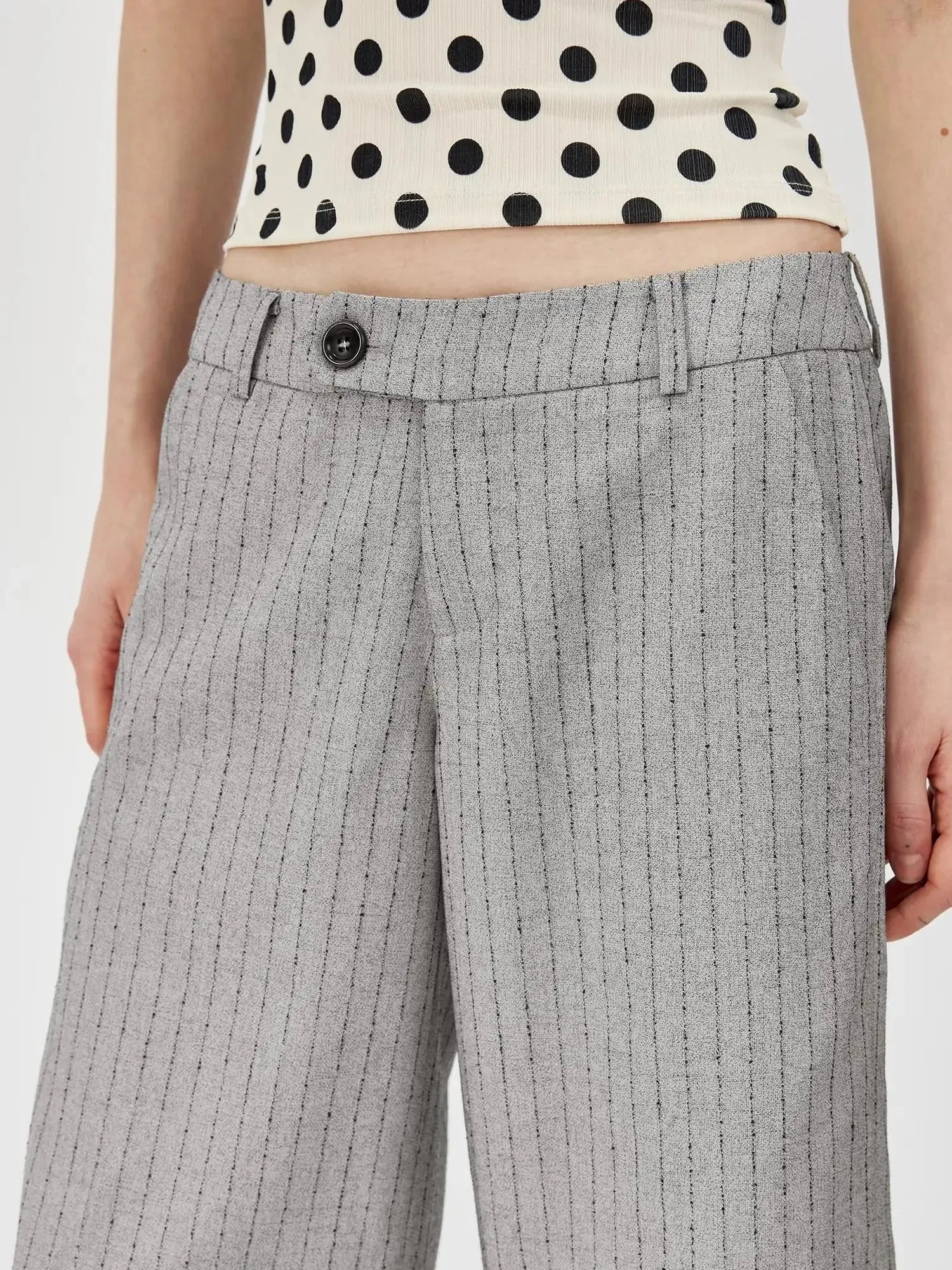 Classic Striped Cuffed Cropped Casual Trousers